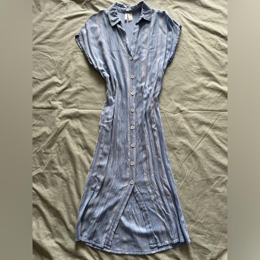 Light Blue Striped Button-Down Dress
